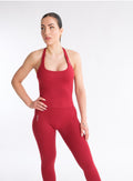 Front view of NOXVIA NOVA Cherry halterneck sculpt training top with matching seamless sculpt leggings